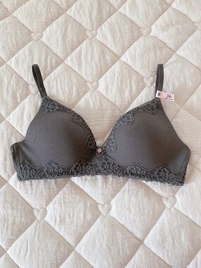 𝜗𝜚 victoria’s secret cotton shadow stripe lace trim lightly lined wireless bra